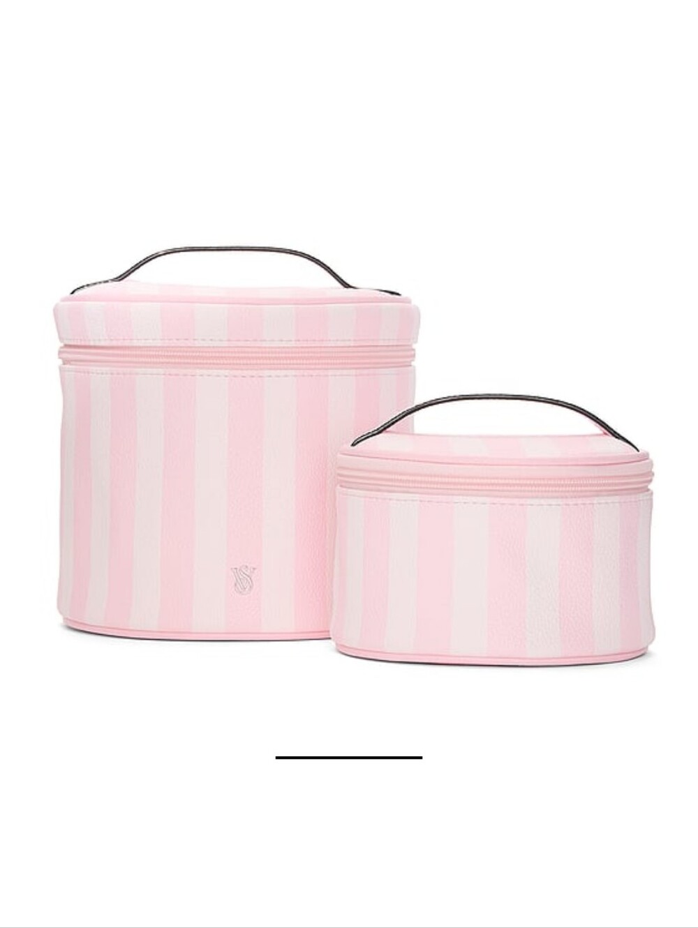 Victoria's Secret Pink Striped Cosmetic Storage Case Set Of 2 Makeup Bags